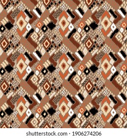 Ikat geometric folklore ornament with diamonds. Tribal ethnic vector texture. Seamless striped pattern in Aztec style. Folk embroidery. Indian, Scandinavian, Gypsy, Mexican, African rug. 