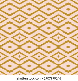 Ikat geometric folklore ornament with diamonds. Tribal ethnic vector texture. Seamless striped pattern in Aztec style. Folk embroidery. Indian, Scandinavian, Gypsy, Mexican, African rug.