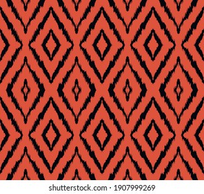 Ikat geometric folklore ornament with diamonds. Tribal ethnic vector texture. Seamless striped pattern in Aztec style. Folk embroidery. Indian, Scandinavian, Gypsy, Mexican, African rug.