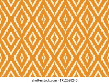 Ikat geometric folklore ornament with diamonds. Tribal ethnic vector texture. Seamless striped pattern in Aztec style. Folk embroidery. Indian, Scandinavian, Gypsy, Mexican, African rug.
