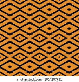 Ikat geometric folklore ornament with diamonds. Tribal ethnic vector texture. Seamless striped pattern in Aztec style. Folk embroidery. Indian, Scandinavian, Gypsy, Mexican, African rug.