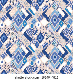 Ikat geometric folklore ornament with diamonds. Tribal ethnic vector texture. Seamless striped pattern in Aztec style. Folk embroidery. Indian, Scandinavian, Gypsy, Mexican, African rug. 