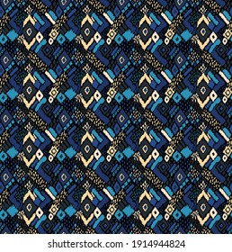 Ikat geometric folklore ornament with diamonds. Tribal ethnic vector texture. Seamless striped pattern in Aztec style. Folk embroidery. Indian, Scandinavian, Gypsy, Mexican, African rug. 