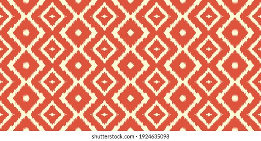 Ikat geometric folklore ornament with diamonds. Tribal ethnic vector texture. Seamless striped pattern in Aztec style. Folk embroidery. Indian, Scandinavian, Gypsy, Mexican, African rug.