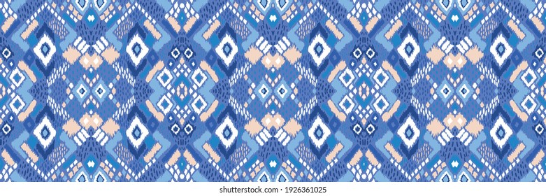 Ikat geometric folklore ornament with diamonds. Tribal ethnic vector texture. Seamless striped pattern in Aztec style. Folk embroidery. Indian, Scandinavian, Gypsy, Mexican, African rug. 