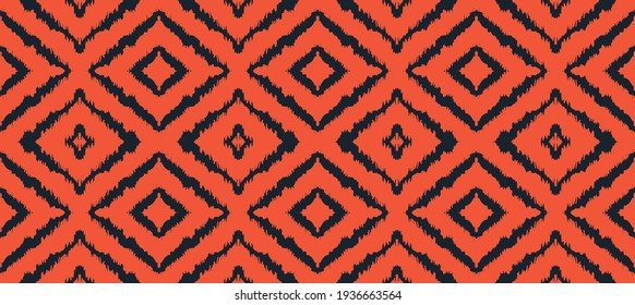 Ikat geometric folklore ornament with diamonds. Tribal ethnic vector texture. Seamless striped pattern in Aztec style. Folk embroidery. Indian, Scandinavian, Gypsy, Mexican, African rug.