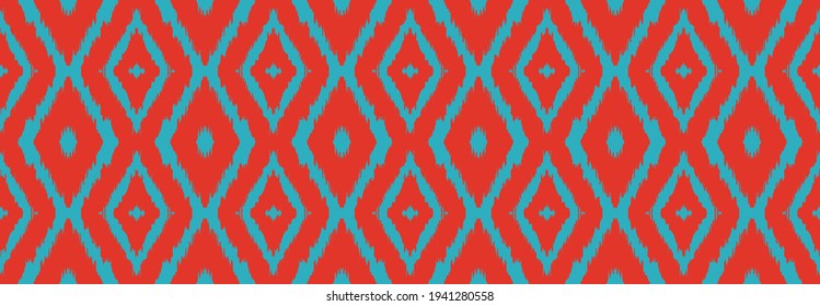 Ikat geometric folklore ornament with diamonds. Tribal ethnic vector texture. Seamless striped pattern in Aztec style. Folk embroidery. Indian, Scandinavian, Gypsy, Mexican, African rug.