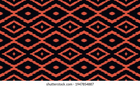 Ikat geometric folklore ornament with diamonds. Tribal ethnic vector texture. Seamless striped pattern in Aztec style. Folk embroidery. Indian, Scandinavian, Gypsy, Mexican, African rug.