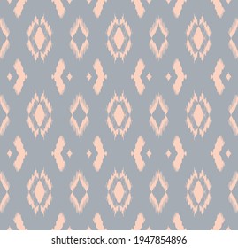 Ikat geometric folklore ornament with diamonds. Tribal ethnic vector texture. Seamless striped pattern in Aztec style. Folk embroidery. Indian, Scandinavian, Gypsy, Mexican, African rug.