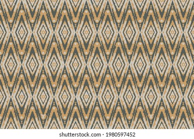 Ikat geometric folklore ornament with diamonds. Tribal ethnic vector texture. Yellow Rhombus Geometric pattern.