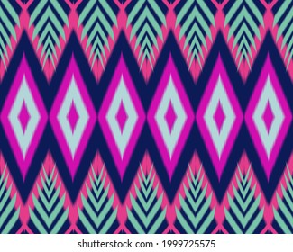 Ikat geometric folklore ornament with diamonds. Tribal ethnic vector texture. Seamless striped pattern in Aztec style. Folk embroidery. Indian, Scandinavian, Gypsy, Mexican, African rug.
