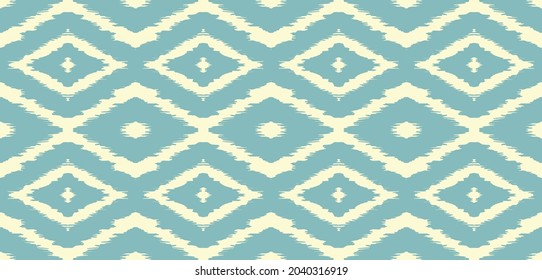 Ikat geometric folklore ornament with diamonds. Tribal ethnic vector texture. Seamless striped pattern in Aztec style. Folk embroidery. Indian, Scandinavian, Gypsy, Mexican, African rug.