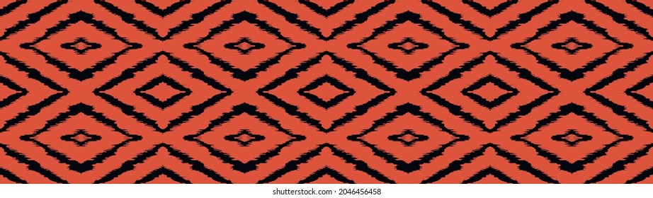 Ikat geometric folklore ornament with diamonds. Tribal ethnic vector texture. Seamless striped pattern in Aztec style. Folk embroidery. Indian, Scandinavian, Gypsy, Mexican, African rug.