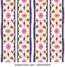 Ikat geometric folklore ornament with diamonds. Tribal ethnic vector texture. Seamless striped pattern in Aztec style. Folk embroidery. Indian, Scandinavian, Gypsy, Mexican, African rug.