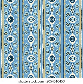 Ikat geometric folklore ornament with diamonds. Tribal ethnic vector texture. Seamless striped pattern in Aztec style. Folk embroidery. Indian, Scandinavian, Gypsy, Mexican, African rug.