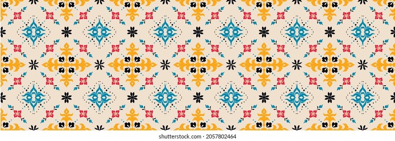 Ikat geometric folklore ornament with diamonds. Tribal ethnic vector texture. Seamless striped pattern in Aztec style. Folk embroidery. Indian, Scandinavian, Gypsy, Mexican, African rug.