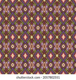 Ikat geometric folklore ornament with diamonds. Tribal ethnic vector texture. Seamless striped pattern in Aztec style. Folk embroidery. Indian, Scandinavian, Gypsy, Mexican, African rug.