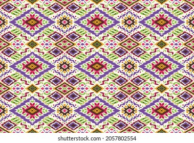 Ikat geometric folklore ornament with diamonds. Tribal ethnic vector texture. Seamless striped pattern in Aztec style. Folk embroidery. Indian, Scandinavian, Gypsy, Mexican, African rug.