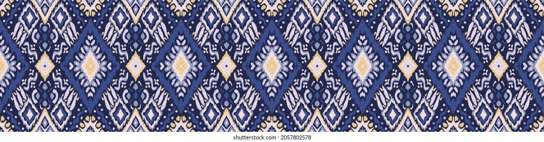 Ikat geometric folklore ornament with diamonds. Tribal ethnic vector texture. Seamless striped pattern in Aztec style. Folk embroidery. Indian, Scandinavian, Gypsy, Mexican, African rug.
