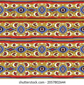 Ikat geometric folklore ornament with diamonds. Tribal ethnic vector texture. Seamless striped pattern in Aztec style. Folk embroidery. Indian, Scandinavian, Gypsy, Mexican, African rug.