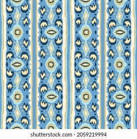 Ikat geometric folklore ornament with diamonds. Tribal ethnic vector texture. Seamless striped pattern in Aztec style. Folk embroidery. Indian, Scandinavian, Gypsy, Mexican, African rug.