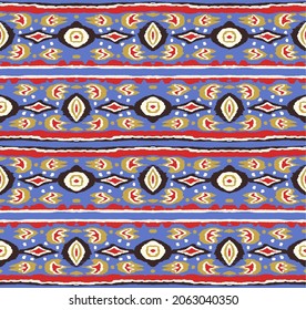 Ikat geometric folklore ornament with diamonds. Tribal ethnic vector texture. Seamless striped pattern in Aztec style. Folk embroidery. Indian, Scandinavian, Gypsy, Mexican, African rug.
