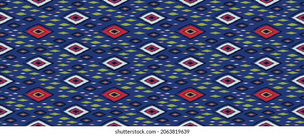 Ikat geometric folklore ornament with diamonds. Tribal ethnic vector texture. Seamless striped pattern in Aztec style. Folk embroidery. Indian, Scandinavian, Gypsy, Mexican, African rug.