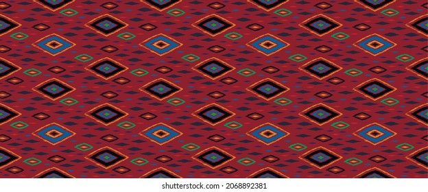 Ikat geometric folklore ornament with diamonds. Tribal ethnic vector texture. Seamless striped pattern in Aztec style. Folk embroidery. Indian, Scandinavian, Gypsy, Mexican, African rug.