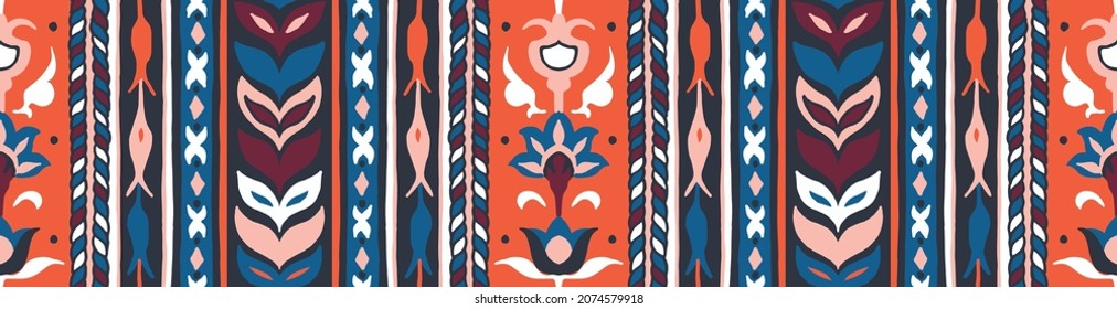 Ikat geometric folklore ornament with diamonds. Tribal ethnic vector texture. Seamless striped pattern in Aztec style. Folk embroidery. Indian, Scandinavian, Gypsy, Mexican, African rug.