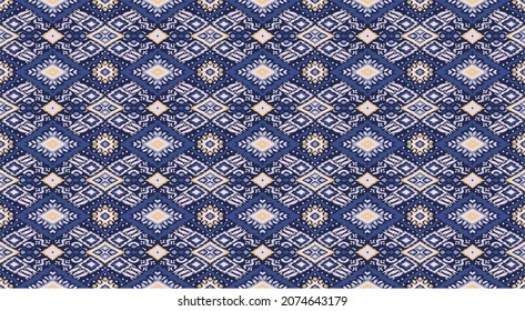 Ikat geometric folklore ornament with diamonds. Tribal ethnic vector texture. Seamless striped pattern in Aztec style. Folk embroidery. Indian, Scandinavian, Gypsy, Mexican, African rug.