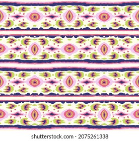 Ikat geometric folklore ornament with diamonds. Tribal ethnic vector texture. Seamless striped pattern in Aztec style. Folk embroidery. Indian, Scandinavian, Gypsy, Mexican, African rug.