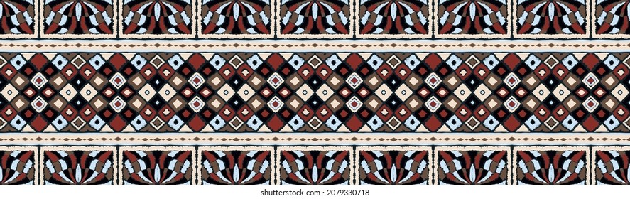 Ikat geometric folklore ornament with diamonds. Tribal ethnic vector texture. Seamless striped pattern in Aztec style. Folk embroidery. Indian, Scandinavian, Gypsy, Mexican, African rug.