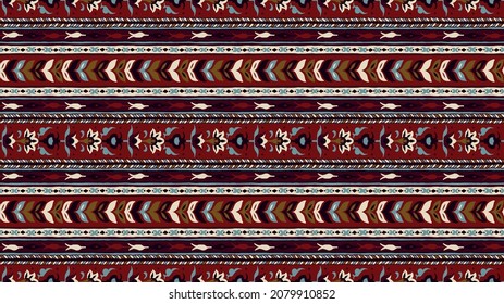 Ikat geometric folklore ornament with diamonds. Tribal ethnic texture. Seamless striped pattern in Aztec style. Folk embroidery. Indian, Scandinavian, Gypsy, Mexican, African rug.