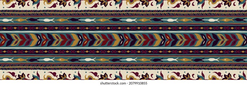 Ikat geometric folklore ornament with diamonds. Tribal ethnic texture. Seamless striped pattern in Aztec style. Folk embroidery. Indian, Scandinavian, Gypsy, Mexican, African rug.