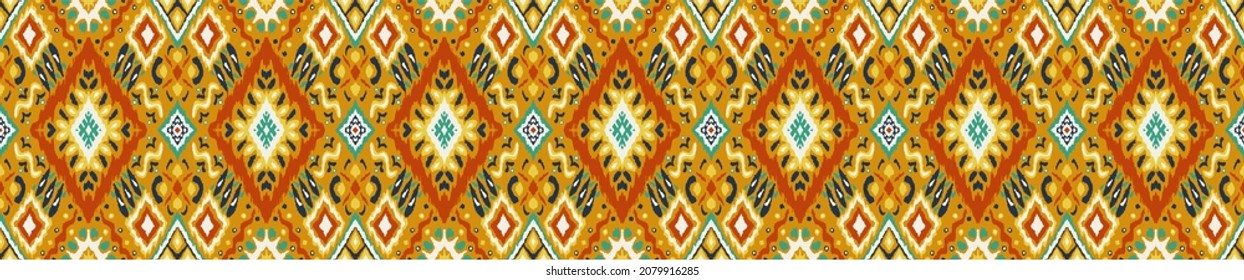 Ikat geometric folklore ornament with diamonds. Tribal ethnic vector texture. Seamless striped pattern in Aztec style. Folk embroidery. Indian, Scandinavian, Gypsy, Mexican, African rug.
