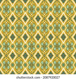 Ikat geometric folklore ornament with diamonds. Tribal ethnic vector texture. Seamless striped pattern in Aztec style. Folk embroidery. Indian, Scandinavian, Gypsy, Mexican, African rug.