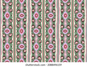 Ikat geometric folklore ornament with diamonds. Tribal ethnic vector texture. Seamless striped pattern in Aztec style. Folk embroidery. Indian, Scandinavian, Gypsy, Mexican, African rug.