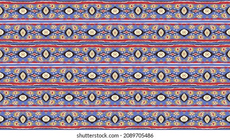 Ikat geometric folklore ornament with diamonds. Tribal ethnic vector texture. Seamless striped pattern in Aztec style. Folk embroidery. Indian, Scandinavian, Gypsy, Mexican, African rug.