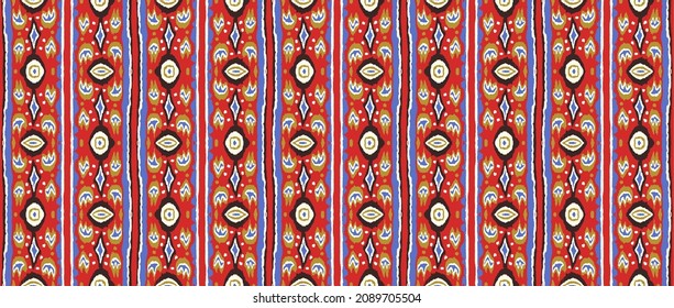 Ikat geometric folklore ornament with diamonds. Tribal ethnic vector texture. Seamless striped pattern in Aztec style. Folk embroidery. Indian, Scandinavian, Gypsy, Mexican, African rug.