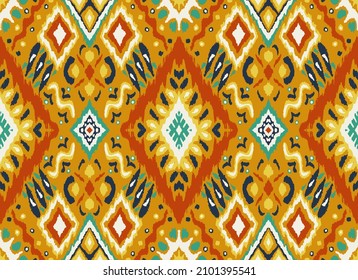 Ikat geometric folklore ornament with diamonds. Tribal ethnic vector texture. Seamless striped pattern in Aztec style. Folk embroidery. Indian, Scandinavian, Gypsy, Mexican, African rug.