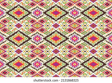 Ikat geometric folklore ornament with diamonds. Tribal ethnic vector texture. Seamless striped pattern in Aztec style. Folk embroidery. Indian, Scandinavian, Gypsy, Mexican, African rug.