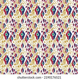 Ikat geometric folklore ornament with diamonds. Tribal ethnic vector texture. Seamless striped pattern in Aztec style. Folk embroidery. Indian, Scandinavian, Gypsy, Mexican, African rug.