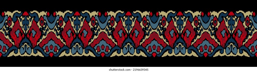 Ikat geometric folklore ornament with diamonds. Tribal ethnic vector texture. Seamless striped pattern in Aztec style. Folk embroidery. Indian, Scandinavian, Gypsy, Mexican, African rug.