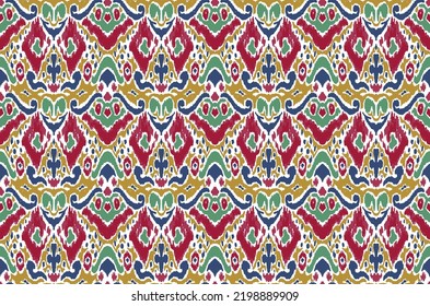 Ikat geometric folklore ornament with diamonds. Tribal ethnic vector texture. Seamless striped pattern in Aztec style. Folk embroidery. Indian, Scandinavian, Gypsy, Mexican, African rug.