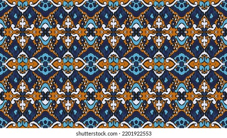 Ikat geometric folklore ornament with diamonds. Tribal ethnic vector texture. Seamless striped pattern in Aztec style. Folk embroidery. Indian, Scandinavian, Gypsy, Mexican, African rug.