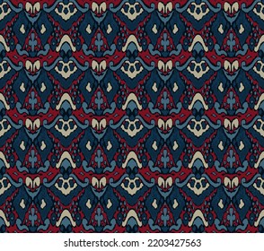 Ikat geometric folklore ornament with diamonds. Tribal ethnic vector texture. Seamless striped pattern in Aztec style. Folk embroidery. Indian, Scandinavian, Gypsy, Mexican, African rug.
