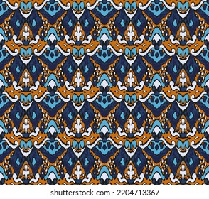 Ikat geometric folklore ornament with diamonds. Tribal ethnic vector texture. Seamless striped pattern in Aztec style. Folk embroidery. Indian, Scandinavian, Gypsy, Mexican, African rug.