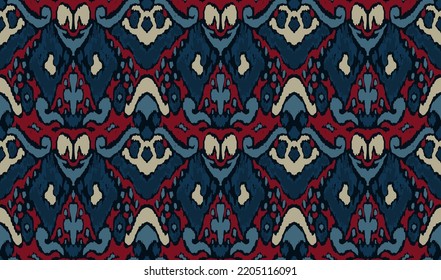 Ikat geometric folklore ornament with diamonds. Tribal ethnic vector texture. Seamless striped pattern in Aztec style. Folk embroidery. Indian, Scandinavian, Gypsy, Mexican, African rug.