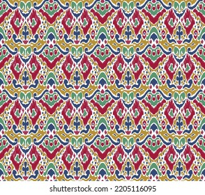 Ikat geometric folklore ornament with diamonds. Tribal ethnic vector texture. Seamless striped pattern in Aztec style. Folk embroidery. Indian, Scandinavian, Gypsy, Mexican, African rug.