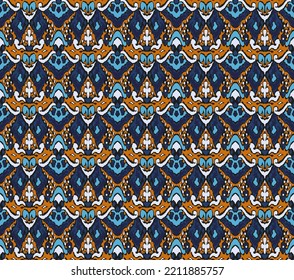 Ikat geometric folklore ornament with diamonds. Tribal ethnic vector texture. Seamless striped pattern in Aztec style. Folk embroidery. Indian, Scandinavian, Gypsy, Mexican, African rug.